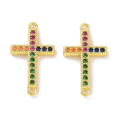 Real 18K Gold Plated Brass Micro Pave Cubic Zirconia Connector Charms KK-L209-041G-01-1