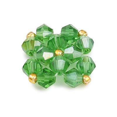 5Pcs Green Color Theme Transparent Glass Bead Weaved Cabochons PALLOY-JF04465-02-1
