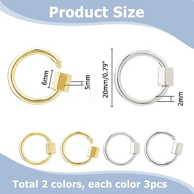 6Pcs 2 Colors Brass Screw Carabiner Lock Charms KK-HS0001-08-1