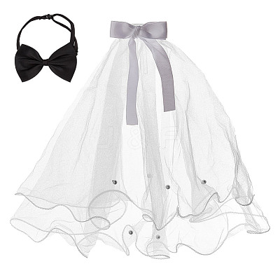 Adjustable Polyester Dog Collar & Wedding Bride Veil Sets AJEW-DR0001-74-1