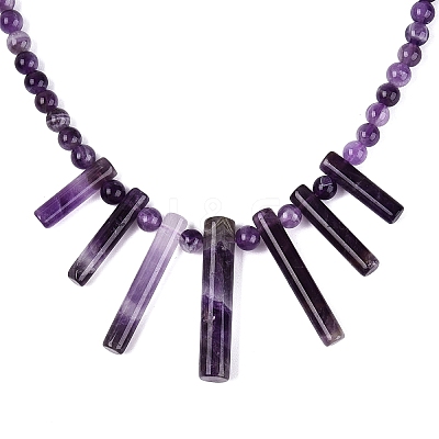 Natural Amethyst Round Beaded Fan Bib Necklaces NJEW-N064-04F-1