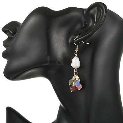 Natural Multicolor Tourmaline & Natural Cultured Freshwater Pearl Dangle Earrings for Women EJEW-JE07404-1