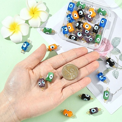 30Pcs 5 Colors Handmade Evil Eye Lampwork Connector Charms PALLOY-YW00158-1