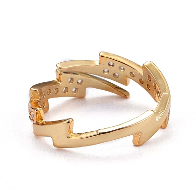 Brass Micro Pave Clear Cubic Zirconia Cuff Rings ZIRC-H109-07G-1