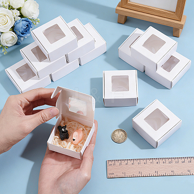 30Pcs Foldable Square Paper Storage Gift Boxes with Visible Window CON-PH0003-62B-1