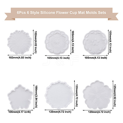 6Pcs 6 Style Silicone Flower Cup Mat Molds Sets DIY-BG0001-21-1