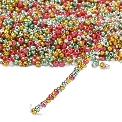 4 Colors Christmas 12/0 Glass Round Seed Beads SEED-X0058-04-1