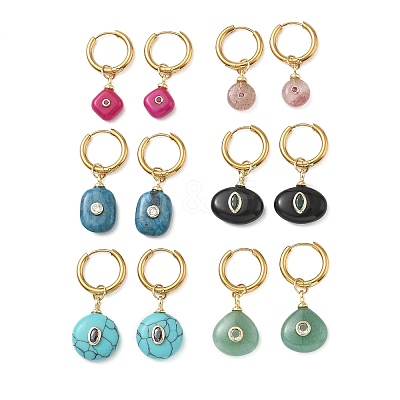 Stainless Steel with Natural & Synthetic Mixed Gemstone Dangle Earrings EJEW-JE07521-1