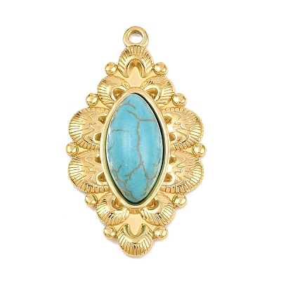 Bohemian Style 304 Stainless Steel with Synthetic Turquoise Pendants STAS-G381-02G-02-1