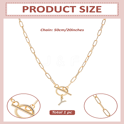 1Pc 304 Stainless Steel Chain & Brass Micro Pave Cubic Zirconia Letter Pendant Necklaces NJEW-LP0001-36Y-G-1