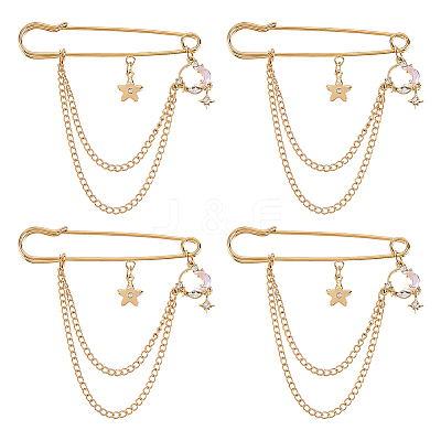 4Pcs Moon & Star Alloy Rhinestone Hanging Chain Brooch JEWB-FG0001-84B-1