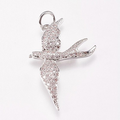 Brass Micro Pave Cubic Zirconia Bird Pendants X-ZIRC-A009-36P-1