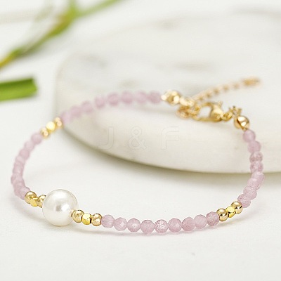 Handmade White Round Shell Pearl and Faceted Round Glass Beaded Bracelets for Women YN0122-2-1