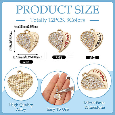 12Pcs 3 Colors Alloy Rhinestone Pendants FIND-TA0010-31-1