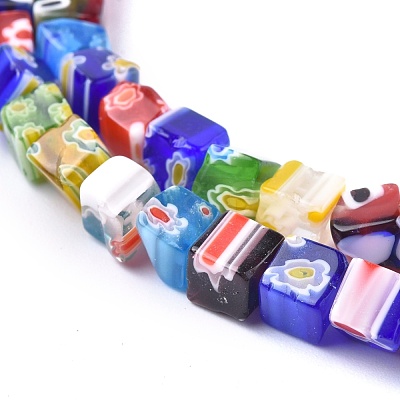 Cube Handmade Millefiori Glass Beads LK-R004-70-1