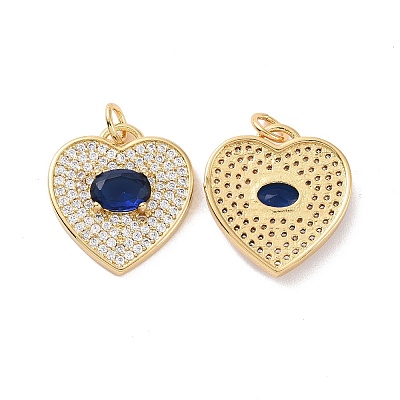 Heart Brass Micro Pave Cubic Zirconia Pendants KK-G435-01G-06-1