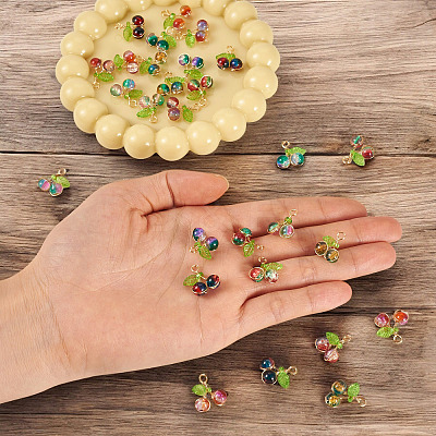 28Pcs 7 Colors Crackle Glass Pendants PALLOY-TAC0183-1