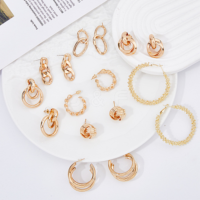 8 Pairs 8 Styles Twist Oval & Chains Shape & Round Alloy Stud Earrings EJEW-FI0001-47-1