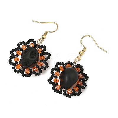 Halloween Gothic Synthetic Turquoise Skull Dangle Earrings EJEW-MZ00807-01-1