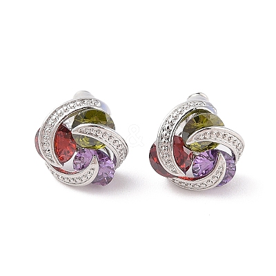 Rack Plating Brass Micro Pave Cubic Zirconia Stud Earrings EJEW-I304-04P-02-1