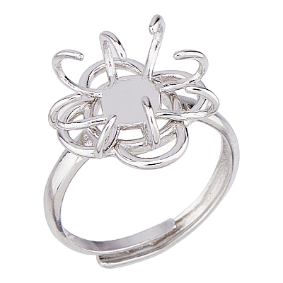 1Pc Rhodium Plated 925 Sterling Silver Adjustable Ring Settings STER-HS0001-16-1