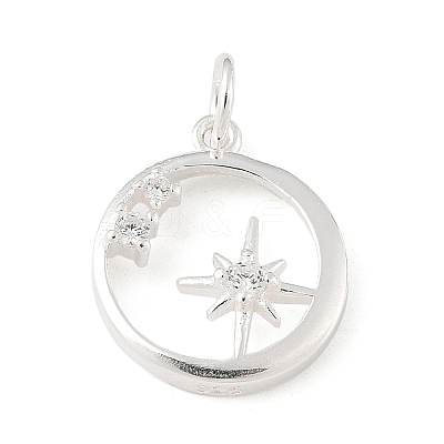 925 Sterling Silver Pave Clear Cubic Zirconia Ring with Star Pendants STER-R013-10S-1
