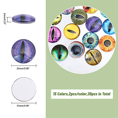 30Pcs 15 Colors Luminous Self Adhesive Glass Eyes Cabochons DIY-CA0006-27B-1