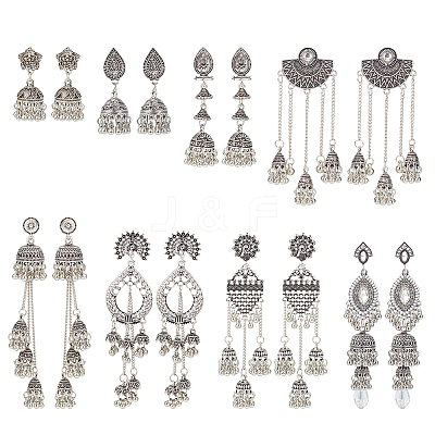 8 Pairs 8 Style Zinc Alloy Dangle Stud Earrings for Women EJEW-AN0003-17-1