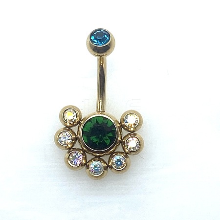 304 Stainless Steel Pave Colorful Cubic Zirconia Curved Barbell Belly Rings FS-WG9F3DF-06-1