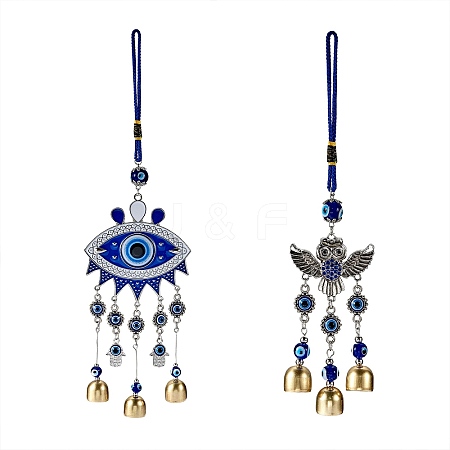 2Pcs 2 Style Car Hanging Alloy Glass Rhinestone Wind Chime HJEW-SZ0001-14-1