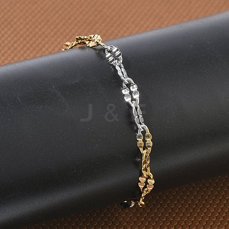 304 Stainless Steel Dapped Chains Bracelets for Women BJEW-D466-08C-GP-1