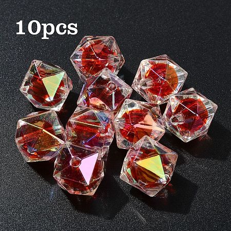 10Pcs Two Tone UV Plating Rainbow Iridescent Acrylic Beads TACR-YW0002-33E-1