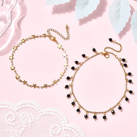 2Pcs 304 Stainless Steel Anklets Sets AJEW-AN00721-1