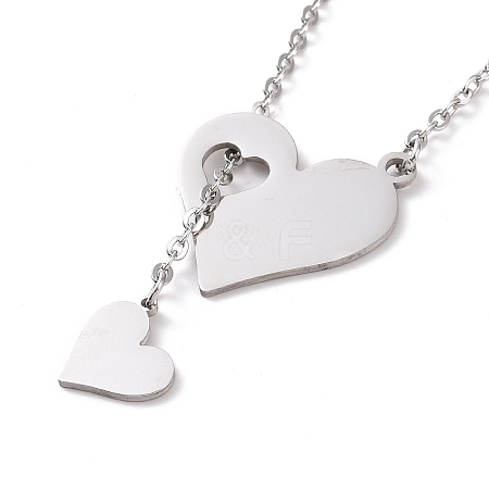 Non-Tarnish 302 Stainless Steel Heart Puzzle Pendant Lariat Necklaces NJEW-I118-01P-1