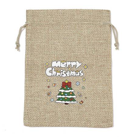 Christmas Printed Burlap Packing Pouches Drawstring Bags ABAG-Q053-02B-03-1