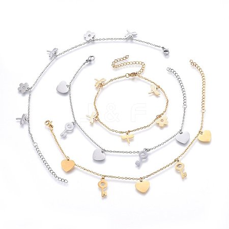 304 Stainless Steel Charms Anklets AJEW-H016-01M-1