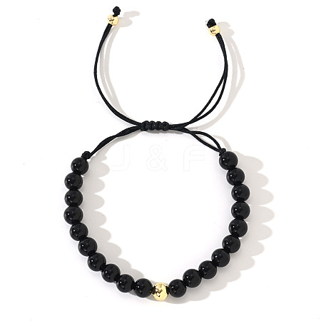 Natural Obsidian Round Beads Braided Bead Bracelets ZJ4066-6-1