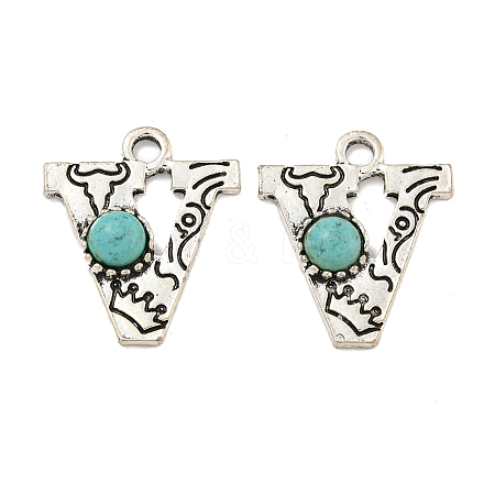 Synthetic Turquoise & Alloy Pendants PALLOY-H146-01AS-V-1