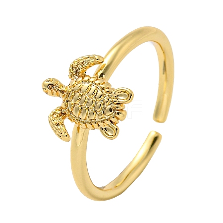 Rack Plating Brass Sea Turtle Open Cuff Rings for Women RJEW-C081-02G-1