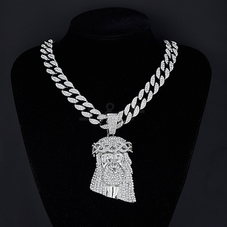 Alloy Crystal Rhinestone Jesus Pendant Necklaces for Men FS-WGEB413-01-1