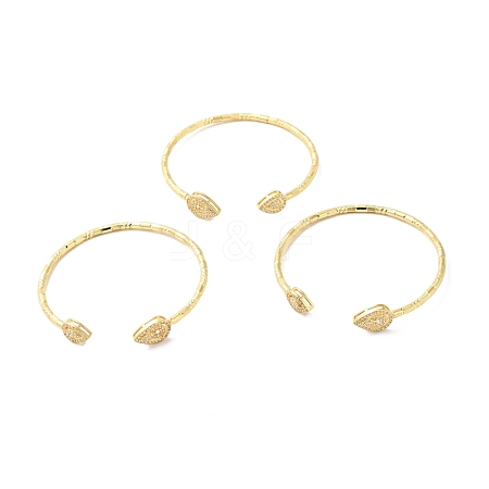 Clear Cubic Zirconia Teardrop Open Cuff Bangle BJEW-G652-05G-1
