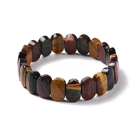 Natural Tiger Eye Oval Beaded Stretch Bracelet G-E010-01G-1