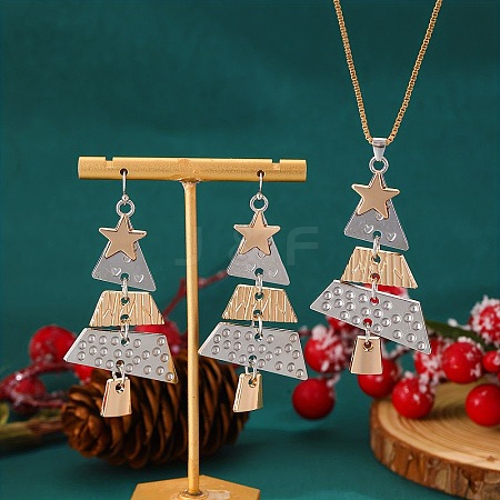 Christmas Tree Alloy Pendant Necklaces & Dangle Earrings Sets WG3F9DA-03-1