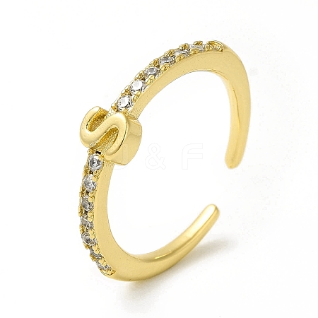 Clear Cubic Zirconia Initial Letter Open Cuff Ring RJEW-H120-09G-S-1