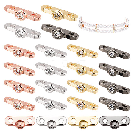 AHADERMAKER 24Pcs 4 Colors Rack Plating Brass Pave Clear Cubic Zirconia Connector Charms KK-GA0001-35-1