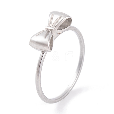 Non-Tarnish 304 Stainless Steel Bowknot Finger Ring for Women RJEW-C086-01-P-1