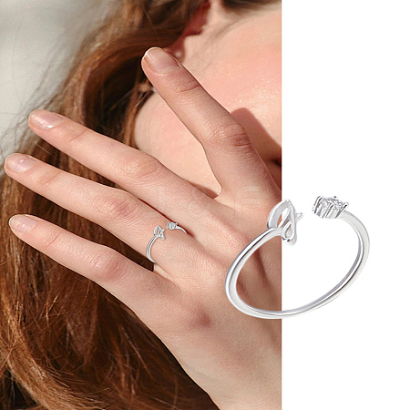 1Pc Letter Brass Rhinestone Open Cuff Rings for Women AJEW-LP0004-47I-S-1
