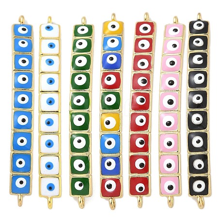 Rack Plating Brass Enamel Evil Eye Connector Charms KK-A234-021G-1