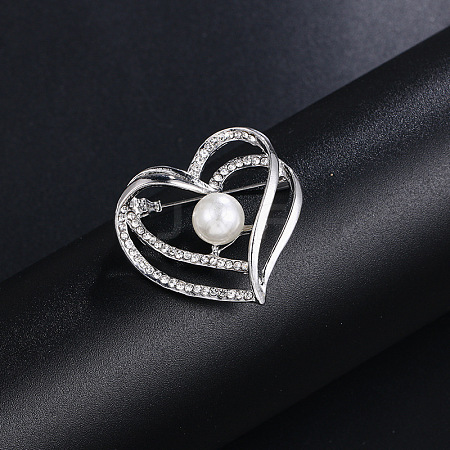 Heart Alloy Rhinestone Brooches for Women PW-WGCAEA0-02-1