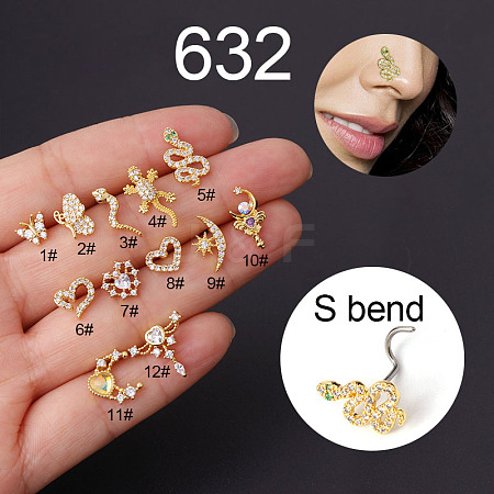 20G Stainless Steel Cubic Zirconia Fishtail Nose Rings WG80602-47-1